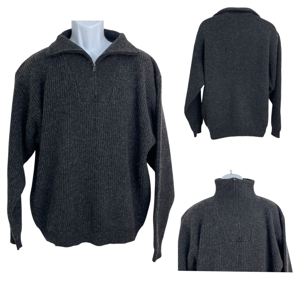 Christiania Sweater Pure Wool Quarter Zip Pullover Ribbed Knit Mens Size M Gray